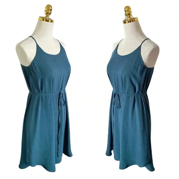 ANN TAYLOR LOFT |Women’s Teal Strapy Dolphin Hem Sheath Mini Shift Dress Size XS - Picture 2 of 9